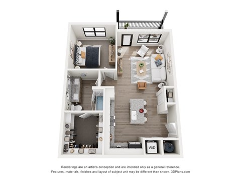Floor plan for 1 bed, 1 bath, 805 sqft